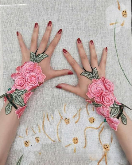 Specell Embroidered Flowers Lace Fingerless Gloves - for Bridal Wedding Cocktail Tea Party Evening Prom Costumes Cosplay
