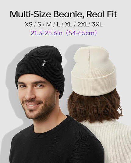 Zylioo Plus Size Fleece Lined Beanie Hat,2XL/XL/L/M/S Thermal Knitted Hat,Winter Warm Lined Snow Hats for Women Men