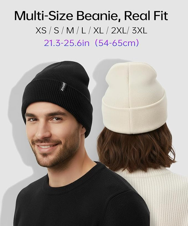 Zylioo Oversize Beanie Hats, XXL Big Size Ribbed Knit Cuffed Winter Hat for Cold Weather, Warm Skull Watch Cap