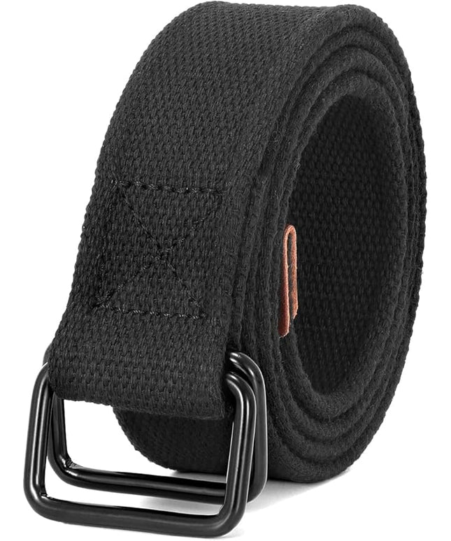JASGOOD Men Canvas Belt Web Fabric Casual Belt with Black Double D-ring 1 1/2" Wide Set of 2