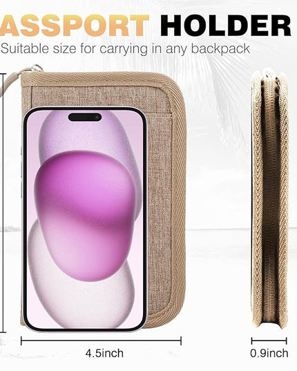 Single Passport Holder for Travel, RFID Travel Document Organizer for Women Waterproof Passport Wallet Men Portable Case for Cards, Boarding Pass, ID, Money, Tickets with Zipper