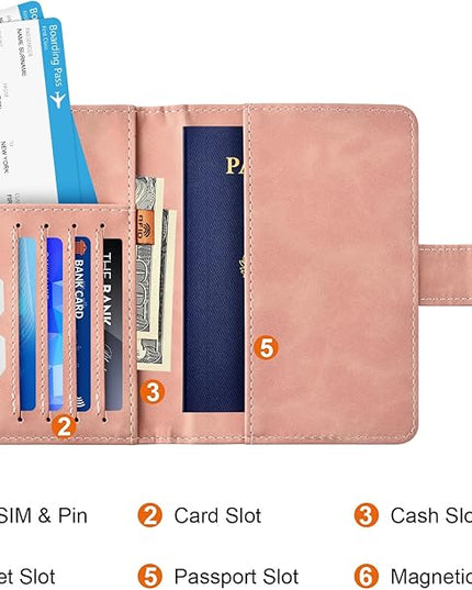 Eoehro Passport Holder for Travel Essentials, Passport Wallet Cover Case for Travel Must Haves Accessories,Passport Book Holders for Women and Men(light pink)