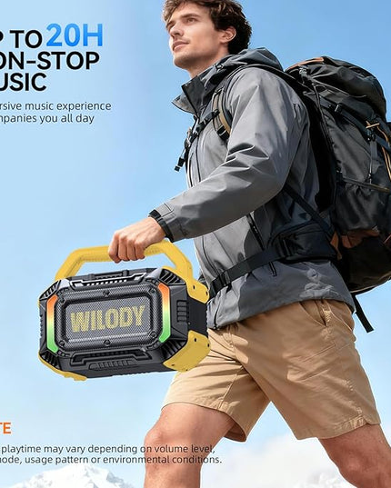 Wilody Speakers Bluetooth Wireless, 100W Loud Outdoor Speaker with Bass, IPX7 Waterproof Floatable, 20H Playtime, Wireless Charge, TWS, RGB Light, Portable Speaker for Work, Garage, Outdoor (Yellow)
