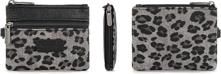 Montana West Wrangler Small Wallet for Women Leopard Print Wristlet Wallets Mini Change Pouch Black