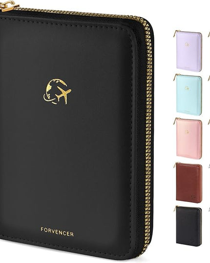 Forvencer Passport Holder Cover with Safe Zipper Closure, Premium Passport Wallet for Travel, Cute RFID Blocking Card Case, Waterproof Travel Accessories for Women, Black
