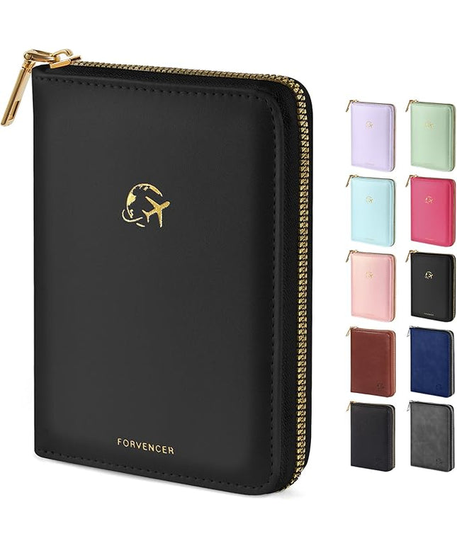 Forvencer Passport Holder Cover with Safe Zipper Closure, Premium Passport Wallet for Travel, Cute RFID Blocking Card Case, Waterproof Travel Accessories for Women, Black