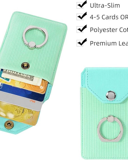 RFID Card Holder & Ring Stand for Smartphones - Adhesive Wallet for iPhone & Android - Polyester Green