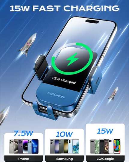 Wireless Car Charger, CHGeek 15W Qi Fast Auto Clamping Car Charger Phone Mount Windshield Air Vent Phone Holder for iPhone 14 13 12 Mini Pro Max 11 Xs, Samsung Galaxy S22+ S21 S10+ Note 20