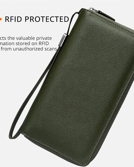 Bveyzi Women RFID Blocking Wallet Leather Zip Around Phone Clutch Large Capacity Ladies Travel Purse Wristlet | RFID Blocking, Zip Around, Large Capacity
