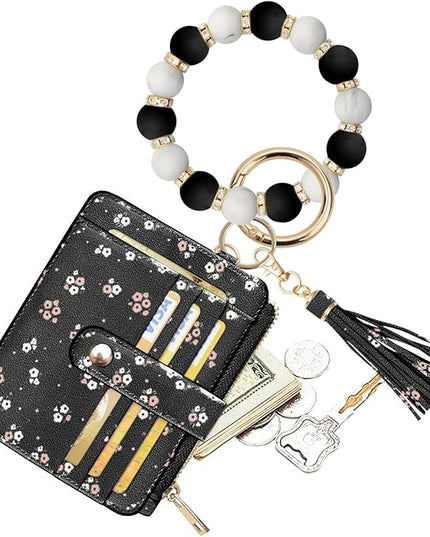 COOLANS Silicone Bracelet Wristlet Wallet Credit Card Holder RFID,ID Window,Key Ring Tassel,Slim Wallet Women Keychain Purse