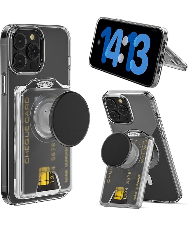 for MagSafe Wallet Stand, Magnetic Wallet Stand Adjustable, Phone Stands Card Holder with Secure Grip, for Samsung S25 S24 S23 Series and for iPhone 17 16 15 14 13 Series,Fit 3 Cards,Translucent Black