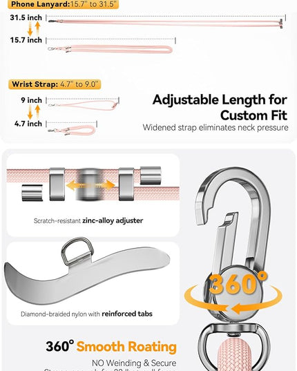 4-IN-1 Phone Lanyard + Wrist Strap, 2PCS Adjustable Length Cell Phone Lanyard with 2 Tether Tabs for iPhone,Smartphones