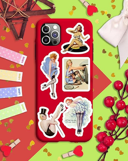BulbaCraft Pin Up Girl Stickers for Water Bottle and Laptop - Pin Up Girl Party Supplies & Decorations, Waterproof Vinyl Decals, Retro and Vintage Stickers, Gifts for Women & Men