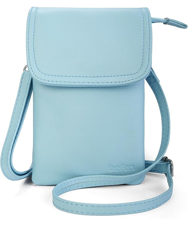 befen Genuine Leather Small Crossbody Bags for Women Cell Phone Bag Cross Body Purses,Silver Zipper