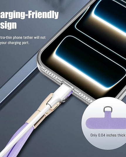 Dadanism Phone Lanyard 2 Pack, 2x Adjustable Crossbody Phone Strap, 2x Tether Tab, Anti-theft Universal Cellphone Multifuctional Patch Lanyards for iPhone & Most Smartphones, Silver Grey + Purple