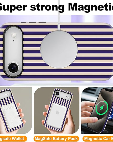 Magnetic for iPhone 17 Air Case Cute Stripes Phone Case, Shockproof Slim TPU and Hard PC Protective Phone Cover Compatible with MagSafe Designed for Women Girls, Deep Purple
