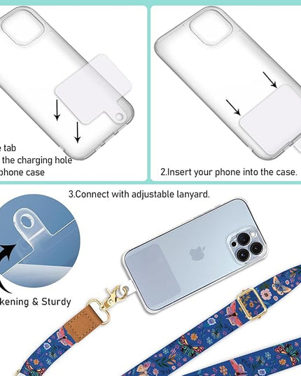 Butterfly Floral Phone Lanyard Crossbody Strap, Cell Phone Lanyards for Women, Wrist Strap Wristlet Adjustable Accessories Around The Neck Travel Essentials Gift