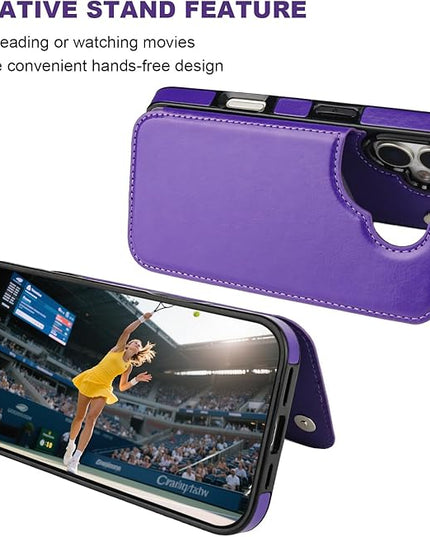ONETOP Compatible with iPhone 17 Wallet Case with Card Holder, PU Leather Kickstand Card Slots Case, Double Magnetic Clasp and Durable Shockproof Cover 6.3 Inch (Purple)