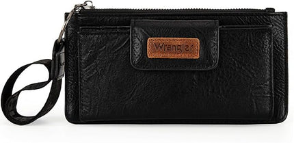 Montana West X Wrangler Black Minimalist Wallet for Women Ladies Female Card Cases & Money Organizers Wristlet with Wallet Large Clutch with Coin Purse Smooth Zipper and Rfid Lining WG179-W013BK