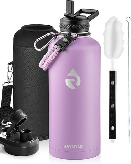 Insulated Water Bottle 87 oz, Triple Wall Vacuum Stainless Steel (Cold for 48 Hrs), Leak Proof & Non-BPA, Modern Water Flask Jug with Paracord Handle & Straw Spout Lids, Lilac