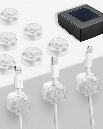 9Pack Magnetic Cable Clips for Nightstand, Adhesive Night-Glowing Cord Holder Organizer for Office Home Desk Wall Car (White,Star)