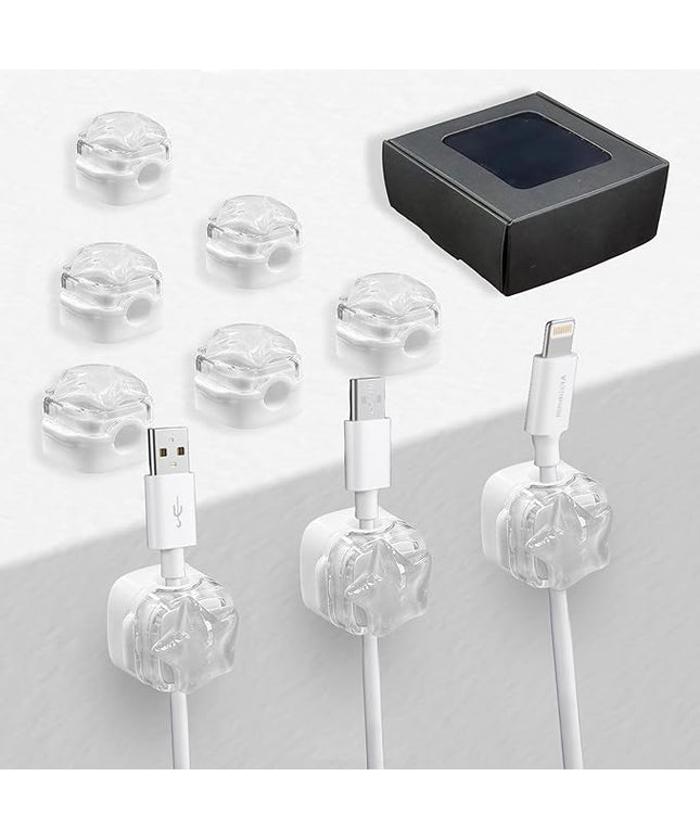 9Pack Magnetic Cable Clips for Nightstand, Adhesive Night-Glowing Cord Holder Organizer for Office Home Desk Wall Car (White,Star)