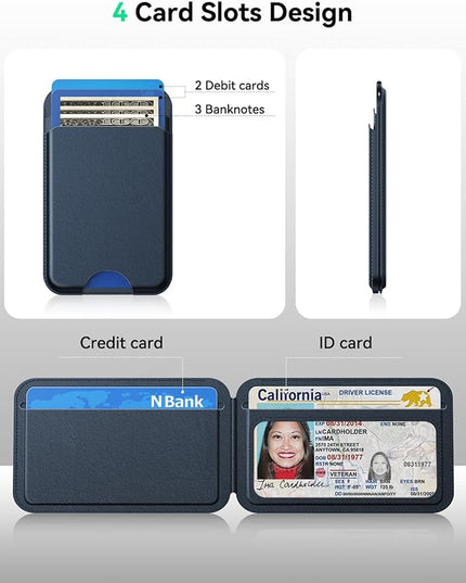 Fanseesy for MagSafe Wallet with Stand, 5 Card Holder, Slim Leather Magnetic Wallet for iPhone 17/16/15/14/13/12 Pro Max Plus Air Series, 3 Card Slots & 1 Cash Slot,Blue