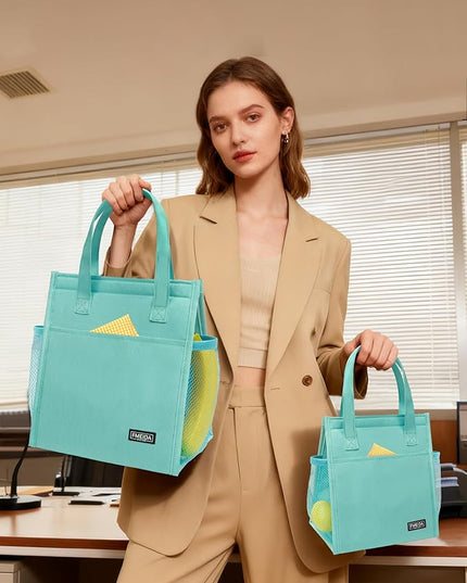 Fmeida Insulated Lunch Bag Women, 9L Large Lunch Bags with Multiple Pockets, Reusable Thermal Cooler Tote for Work, Office, Picnic, Travel | Hook and Loop Closure, Mint Blue