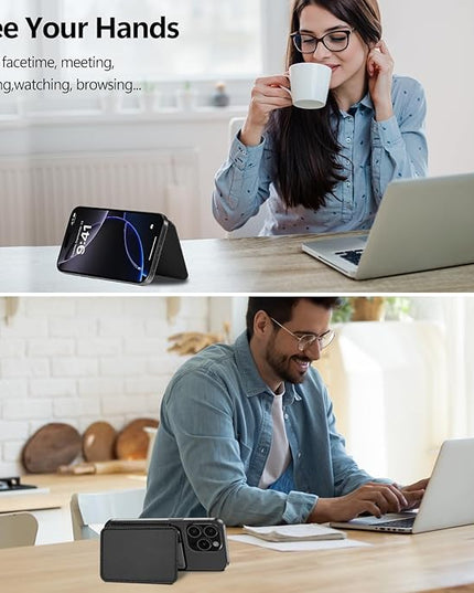 TopMade for Magsafe Wallet, Strongest Magnetic Card Holder for iPhone 17/16/15/14/13/12 Series, Slim Magnetic Phone Wallet, 4 Cards Holder, Vegan Leather, RFID Blocking, Open ID Window, Black
