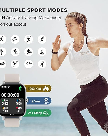 Smart Watch for Men Women Compatible with iPhone Samsung Android Phone 1.69 inch Full Touch Screen IP68 Waterproof Bluetooh Fitness Tracker Heart Rate/Sleep Monitor (Starlight)