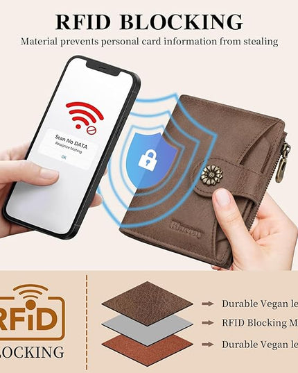 Blucoay Womens Wallet,RFID Blocking Wallet Women Soft Leather Bifold Wallets For Women Card Holder With Removable ID Window greybrown