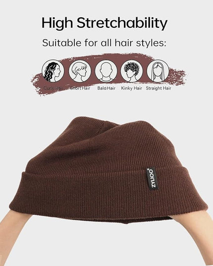 Zylioo Oversize Beanie Hats, XXL Big Size Ribbed Knit Cuffed Winter Hat for Cold Weather, Warm Skull Watch Cap