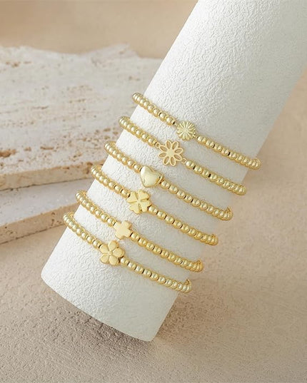 Gold Bracelets for Women 14K Gold Beaded Bracelets Stackable Bracelets for Women Gold Charm Bracelet Non Tarnish Gold Jewelry for Women Trendy
