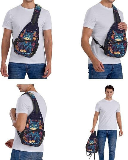 Animal Face Sling Bag Crossbody Bags Chest Bag Backpack for Travel Running and Hiking for Men Women Colorful Cat 1
