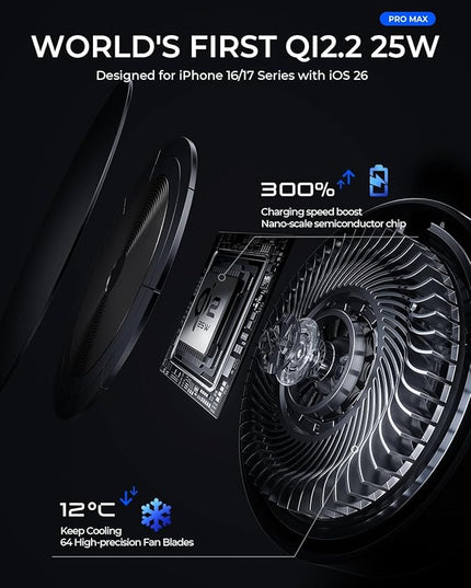LISEN for Qi2.2 25W MagSafe Car Mount Charger，[Top Spec with Cooling Fan＆95W Fast Adapter] 25W iPhone 17 Pro Max Car Charger Fast Charging for iPhone 17 Pro Max Plus Air 16-12 Series,Pixel 10 Pro XL
