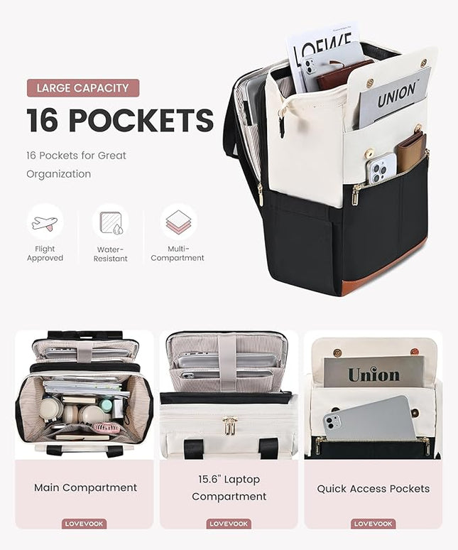 LOVEVOOK Laptop Backpack for Women, 15.6 Inch Work Laptop Bag with USB Port, Fashion Teacher Nurse Backpack Purse, Waterproof Travel Computer Backpack with Organizer Bag, 2PCS