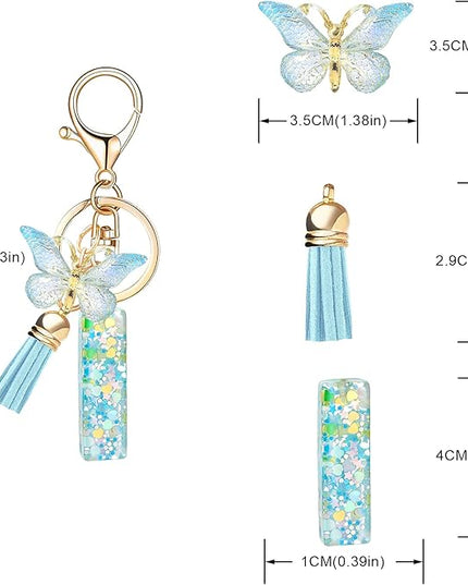 Fashion Alphabet Initial Letter Keychain Tassel Butterfly Pendant Key Ring for Purse Handbags Women Girl