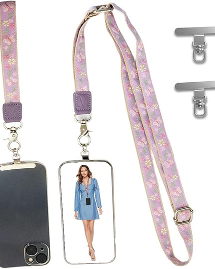 LEMEDE Wrist Keychain and Adjustable Phone Lanyard, Silver Hook Phone Crossbody Strap with 360° Rotating Phone Pads