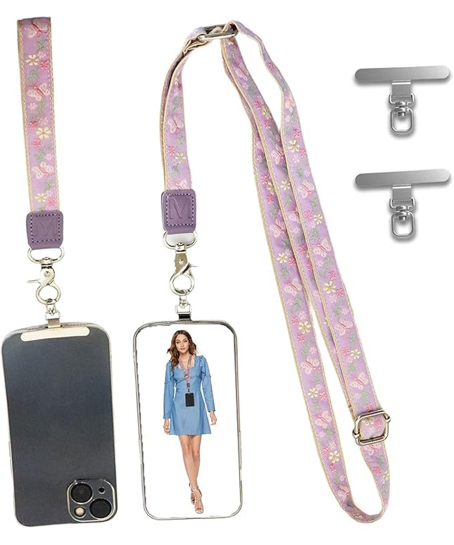 LEMEDE Wrist Keychain and Adjustable Phone Lanyard, Silver Hook Phone Crossbody Strap with 360° Rotating Phone Pads