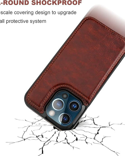 ONETOP Compatible with iPhone 13 Pro Max Wallet Case with Card Holder,PU Leather Kickstand Card Slots Case, Double Magnetic Clasp and Durable Shockproof Cover 6.7 Inch(Brown)
