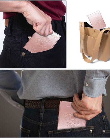 Passport Holder Cover Wallet Case RFID Blocking Leather Card Slot Travel Accessories Documents Organizer Protector for Women Men, Rose Gold