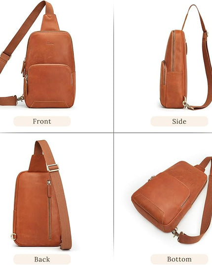 S-ZONE Sling Bag for Men Women RFID Blocking Genuine Leather Crossbody Shoulder Bag Backpack Hiking Daypack Travel