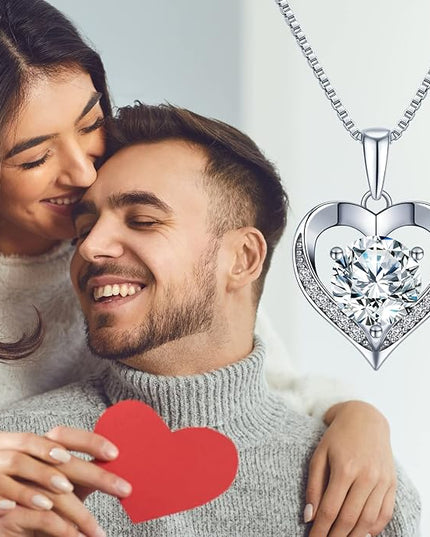 Heart Pendant Necklace Gifts for Wife, Engraved 'I LOVE YOU' Gift for Wife, 1-3 Carat Moissanite Necklace, Anniversary Eternity Jewelry Present for Wife, Birthday Gifts for Women