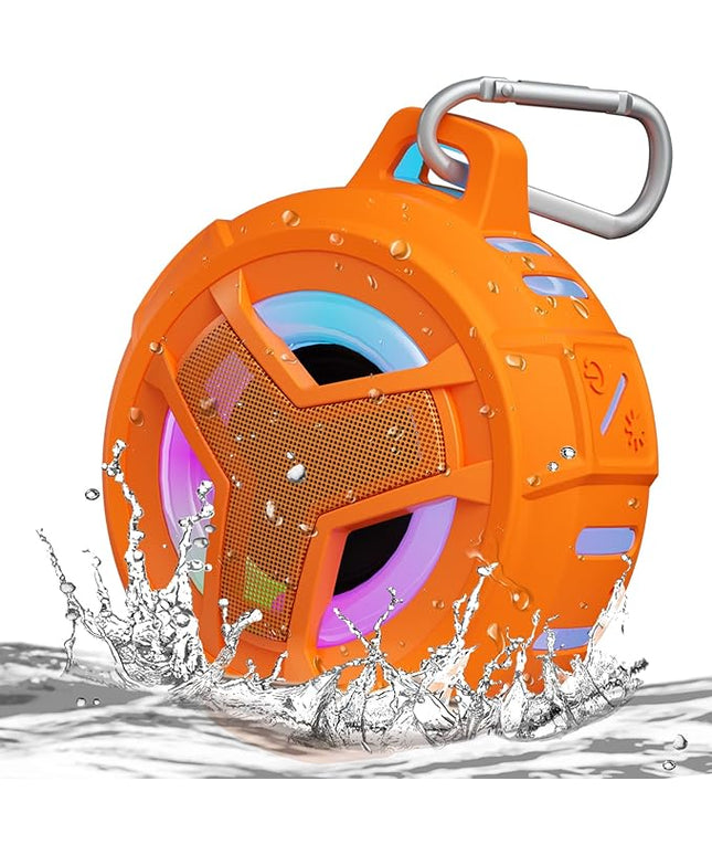 EBODA Bluetooth Shower Speaker, IPX7 Waterproof Portable Wireless Small Mini Speakers, Floating, 2000 mAh with RGB Light for Pool, Beach, Boat, Kayak Accessories, Gifts for Men and women -Orange