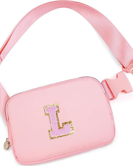Uygafly Personalized Belt Bag for Women Girls - Fashion Mini Waist Packs with Adjustable Strap - Trendy Travel Fanny Pack Crossbody Bags with Initial Letter - Teen Gifts | Peach,L