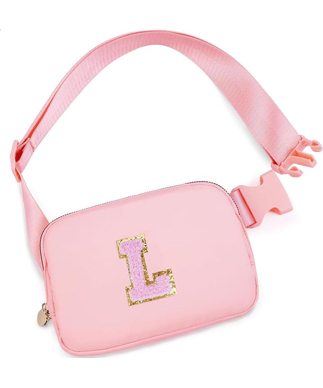 Uygafly Personalized Belt Bag for Women Girls - Fashion Mini Waist Packs with Adjustable Strap - Trendy Travel Fanny Pack Crossbody Bags with Initial Letter - Teen Gifts | Peach,L