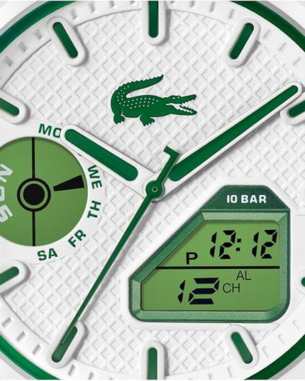 Lacoste LC33 Men's Analog-Digital Watch – TR90 Case, World Clock, Stopwatch, Alarm, Backlight, Textured Silicone Strap, Premium Fashion Timepiece - Gift for Him - 45mm