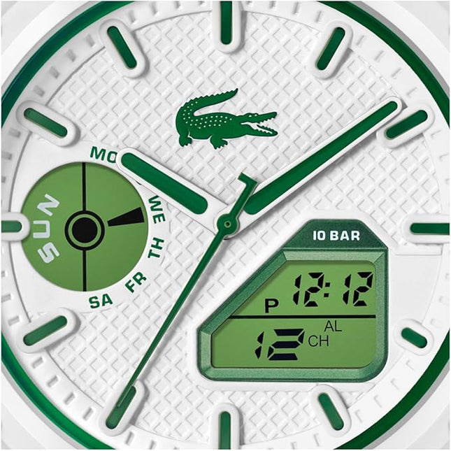 Lacoste LC33 Men's Analog-Digital Watch – TR90 Case, World Clock, Stopwatch, Alarm, Backlight, Textured Silicone Strap, Premium Fashion Timepiece - Gift for Him - 45mm