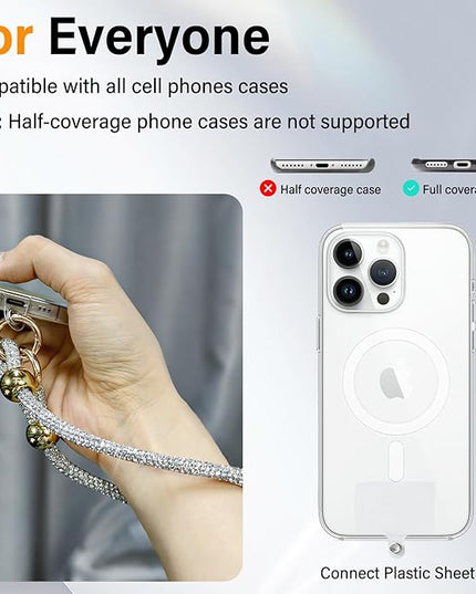 Glitter Phone Wrist Strap for Women Men - Sparkling Rhinestone Design Phone Bracelet Keychain, Anti-Lost Cellphone Lanyard for Mobile, Bag & Key Accessories (Z-Black)