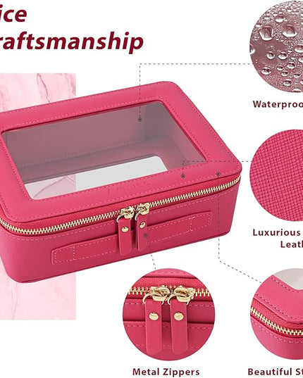 Aveniee Clear Makeup Bag Organizer,Large Travel Toiletry Bag for Women, Waterproof Cosmetic Pouch with Zippers,Car Organizers and Storage Case for Accessories,Hotpink